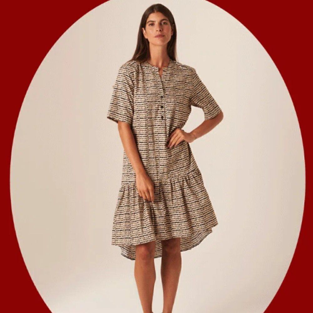 Tucker Laura Dress Forest Stripes in Crepe de Chine Silk